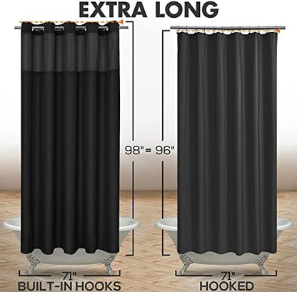 River Dream Extra Long No Hook Shower Curtain with Snap-in Liner, Black