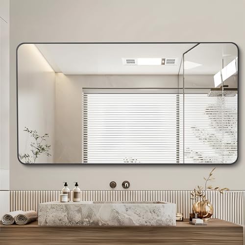 DESBING 36" x 48"Bathroom Mirror, Matte Black Wall Mirror with Metal Frame, Decorative Rectangular Vanity Mirror for Bedroom Bathroom Living Room Entryway (Horizontal/Vertical)