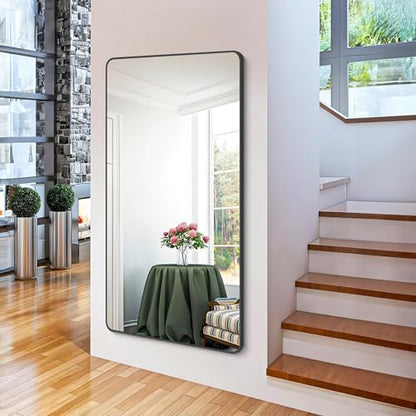 FORBATH Bathroom Mirror 30" X 60"，Large Rectangular Wall Mirror, Black Metal Framed Rounded Corner Wall Mounted Mirror for Bathroom Bedroom Entryway Decor(Horizontal/Vertical)