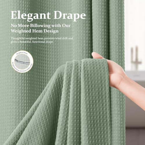 Dynamene Long Waffle Shower Curtain 256 GSM Heavy Fabric 72x78 Sage Green