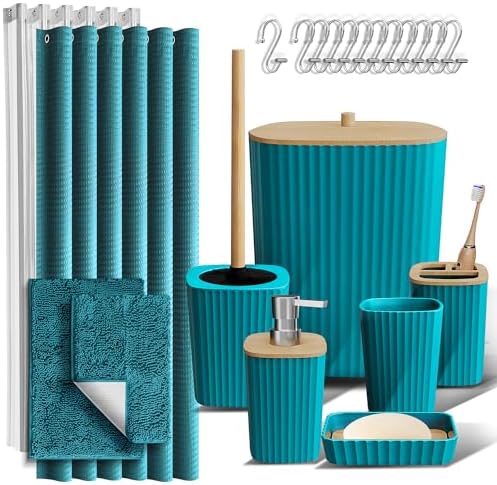 Clara Clark Teal Bathroom Set, Bathroom Sets with Shower Curtain and Rugs