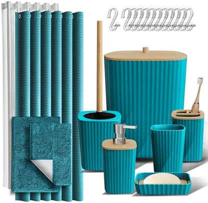 Clara Clark Teal Bathroom Set, Bathroom Sets with Shower Curtain and Rugs