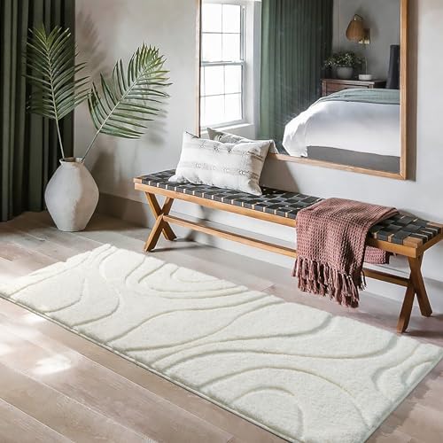 DEXDE White Bathroom Rugs Runner 24x60 Non Slip Long Mat for Floor Shower