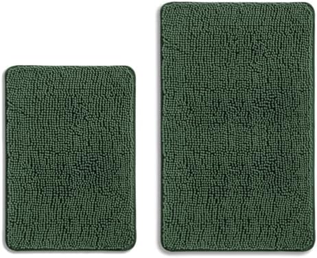 Hunter Green Bathroom Rugs Sets 2 Piece – Absorbent and Washable Bath Mat, Non-Slip, Thick Soft Chenille Bath Rugs for Bathroom Floor, Shower, Sink - 17" x 24"+20" x 32"