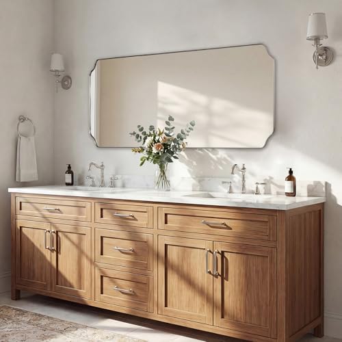 ANDY STAR 18" x 48" Full Length Wall Mirror, Large Brushed Nickel Bathroom Mirror, Modern Full Body Decorative Mirror with Anti-Rust Stainless Steel Frame, Ideal for Bathroom, Bedroom, Living Room