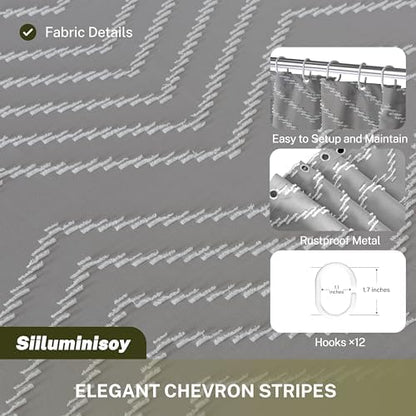 Siiluminisoy Boho Shower Curtain with Tassel Woven Fabric Grey Shower Curtain 72 x 72 Modern Farmhouse Textured Tufted Chevron Striped Minimalist Bathroom Shower Curtain Set with Hooks