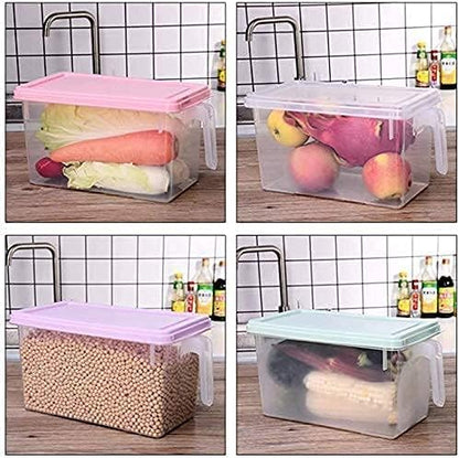 Plastic Food Storage Bins with Lids for Fridge 4 Pack Produce Saver Containers for Refrigerator Organization Stackable Freezer Organizer Fresh Keeper Container For Kitchen Pink