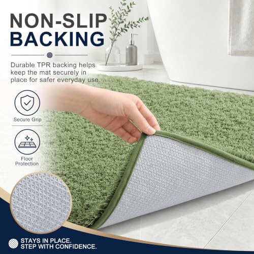 OLANLY Microfiber Small Bathroom Rugs 24x16, Soft Bath Mat, Sage Green