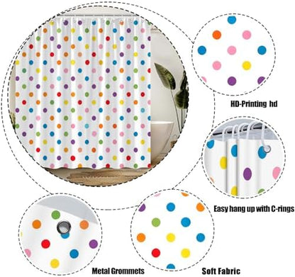 Polka Dot Shower Curtain Colorful Retro Cute Spot Vintage Fabric Decorative Bathroom Curtains with Hooks,70" Wx75 H