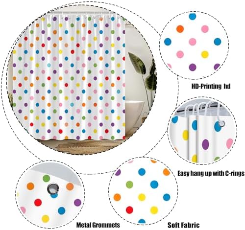Polka Dot Shower Curtain Colorful Retro Cute Spot Vintage Fabric Decorative Bathroom Curtains with Hooks,70" Wx84 H
