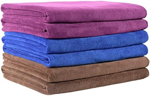 JML Microfiber Towels, Bath Towel Sets (6 Pack, 27" x 55") - Extra Absorbent, Fast Drying, Multipurpose for Bath, Swimming, Fitness, Sports, Yoga, Blue/Brown/Purple | Hanging Loop, Extra Absorbent, Fast Drying, Lint-free, Use for Pool, Swimming, Fitnes...