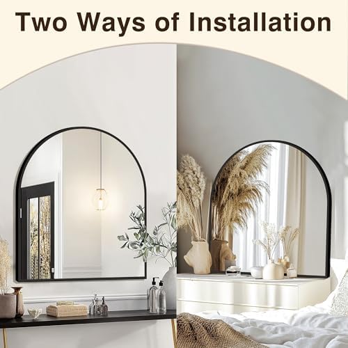 FICTOR 30" x 32" Arched Bathroom Vanity Mirror for Over Sink, Black