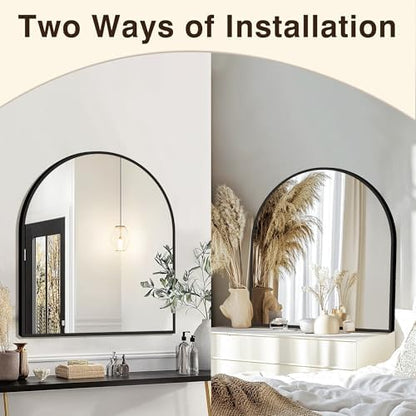FICTOR 30" x 32" Arched Bathroom Vanity Mirror for Over Sink, Black