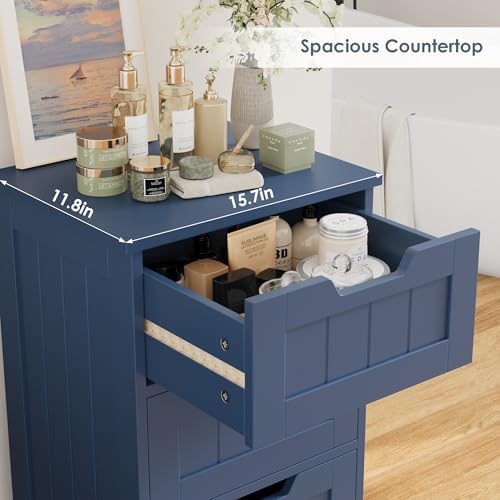 FOTOSOK Bathroom Cabinet, Bathroom Storage Cabinet with 5 Drawers, Blue
