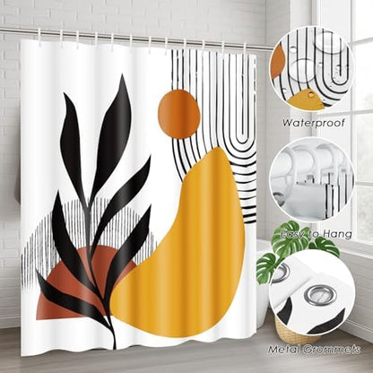 Bathroom Sets with Shower Curtain and Rugs, 4 Pcs, Geometric Boho