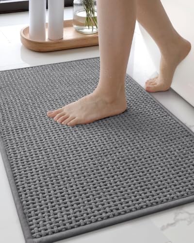 Color&Geometry 24"x36" Thin Waffle Chenille Bathroom Rugs,Non Slip,Grey