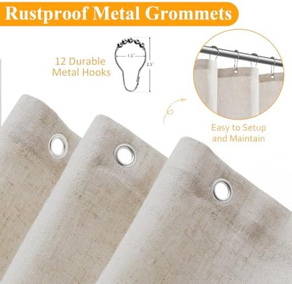 Naturoom Linen Shower Curtain 80 Inch Long for Bathroom Mousse White