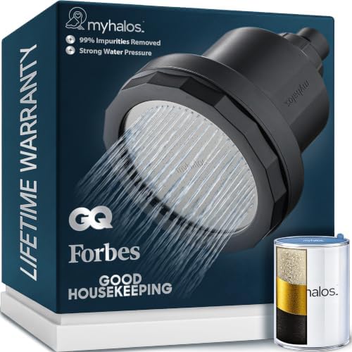 MyHalos® Filtered Shower Head, Shower Head Filter for Hard Water (Black)