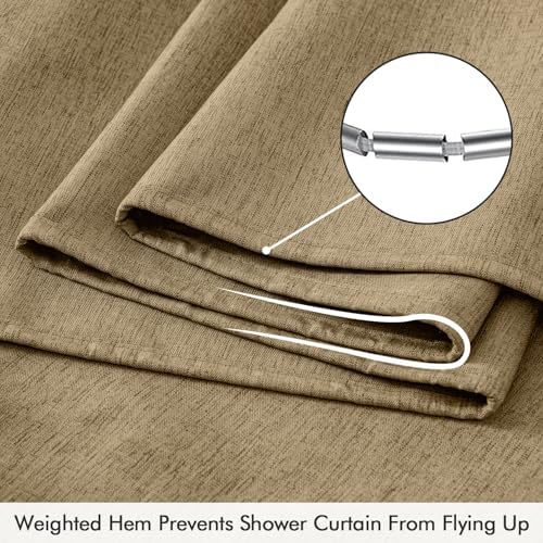 ANRODUO Khaki Linen Textured Fabric Shower Curtain Set - W72xL84