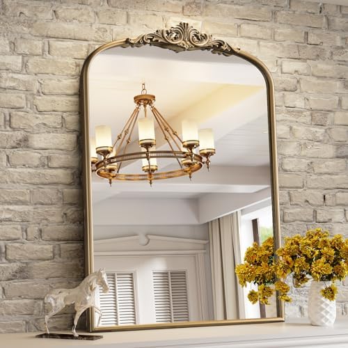 Vintage Gold Arched Wall Mirror, 30"x40" Antique Gold Mirror