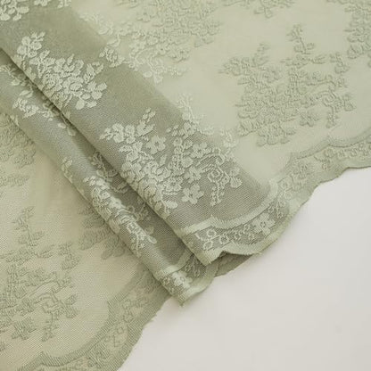 Sage Green Shower Curtain for Bathroom, 72x72, Lace with Attached Valance,