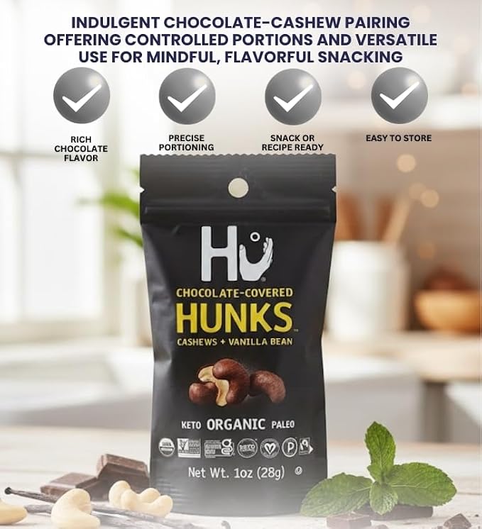 Hu Chocolate Bar Dark Cashew Hunks (1 OZ.) Bundle with Measuring Spoon for Snack Portioning and Organized Storage — Gift Set (2 Items) (Pack of 2)