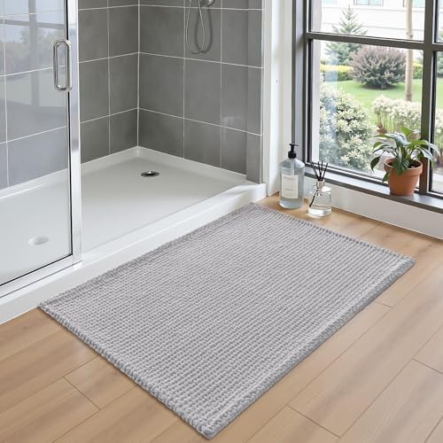 DEXI Chenille Bath Mat 36x24, Soft Absorbent Bathroom Rugs, Light Grey