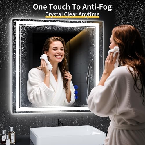 30"x30" LED Bathroom Mirror with Lights,Anti-Fog,3 Color Modes