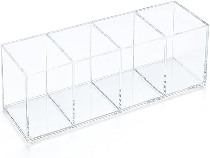 elysolpluv Clear Acrylic 4-Compartment Organizer Box, Small (7.9" × 2.7" × 3.5") – Handcrafted, Eco-Friendly, Minimal Packaging Compact Storage Organizer