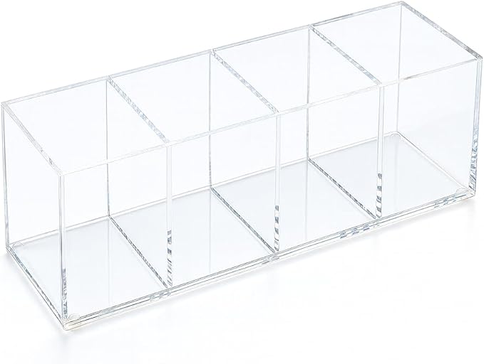 elysolpluv Clear Acrylic 4-Compartment Organizer Box, Large (8.7" × 3.0" × 3.7") – Handcrafted, Eco-Friendly, Minimal Packaging Home Storage Organizer