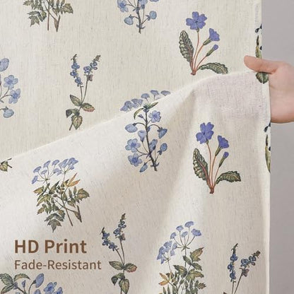 Colorful Star Farmhouse Blue Floral Linen Shower Curtain, 36" W x 72" L
