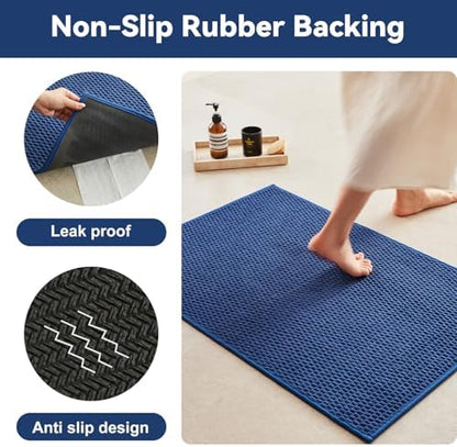 Triohero Toilet Rug, Thin Toilet Rugs U Shaped Washable Non Slip Absorbent Quick Dry Low Pile Toilet Mat, Navy Blue 20"x24" U Shape