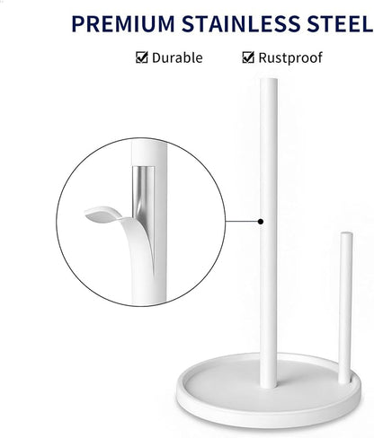 Jesginboo Paper Towel Holder Countertop, White Kitchen Paper Towels Holder, Paper Roll Holder with Weighted Base