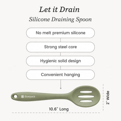 Starpack 'Let it Drain' Silicone Slotted Spoon(10.6 Inches) - Small Spoon with Slots for Cooking Heat Resistant to 600°F - Silicone Slotted Serving Spoons, Non Stick Cooking Spoons with Slots