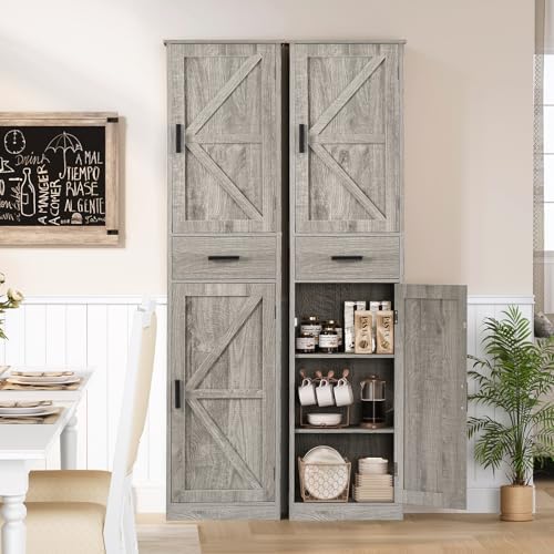 TEENFON Tall Bathroom Cabinet, Storage Cabinet with 6 Shelves & Drawer