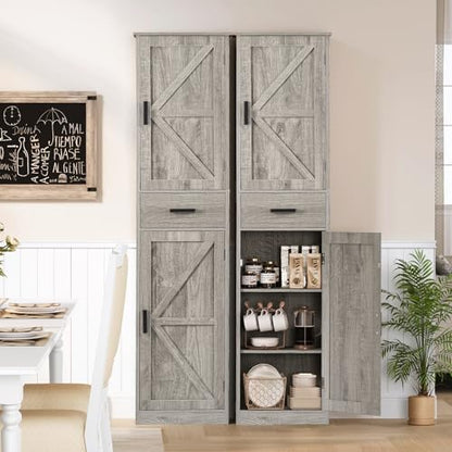 TEENFON Tall Bathroom Cabinet, Storage Cabinet with 6 Shelves & Drawer