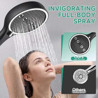 Handheld Shower Head with Hose, 6 Spray Settings, High Pressure, Chrome Finish, Rain, Pulse, Boost, Spray, Mix, Cleaning Modes (Black)