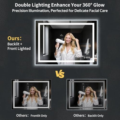 48"x36" LED Bathroom Mirror with Lights, Backlit+Frontlit, Anti-Fog