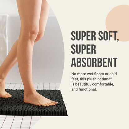 ITSOFT Plush Bathroom Rug 47"x21", Absorbent Machine Washable Non Slip Chenille Bath Mats, Quick Dry Bathmat, Bath Rugs for Bath, Shower, Bedroom, Door Mat, Charcoal Gray