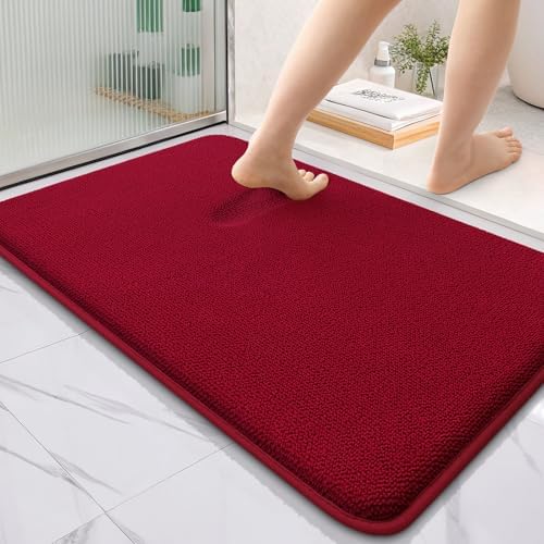 OLANLY Thick Memory Foam Bathroom Rugs 36x24, Soft Absorbent Bath Mat, Red