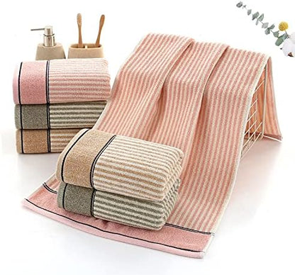 Pidada Hand Towels Set of 4 100% Cotton Striped Pattern Absorbent Soft Decorative Towel for Bathroom (Brown)