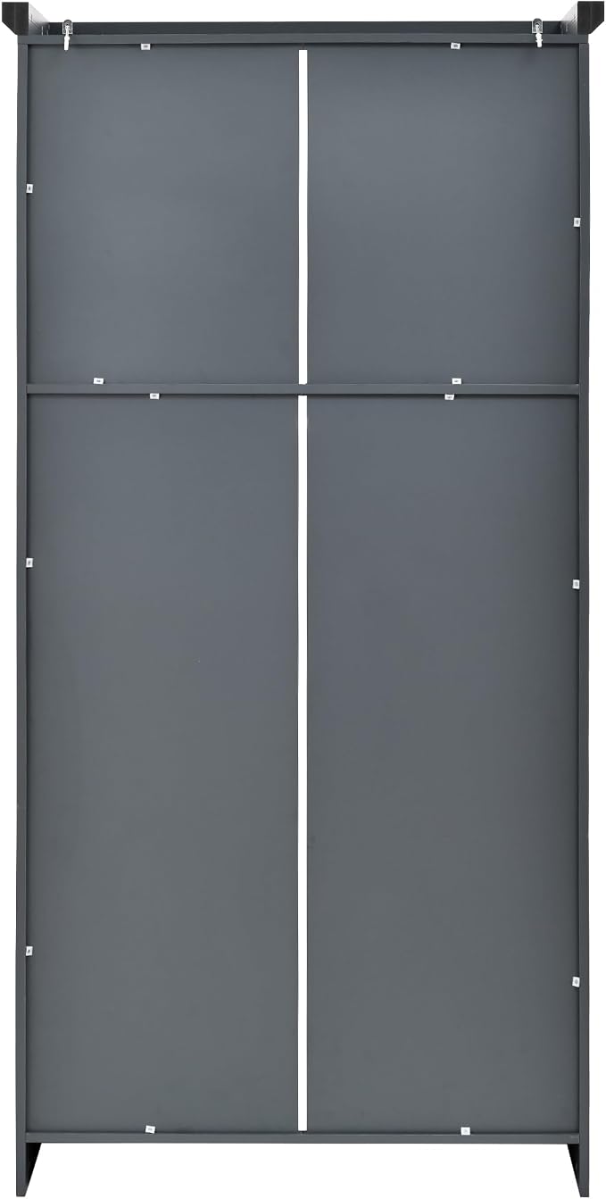 VilroCaz Freestanding Kitchen Pantry Tall Storage Cabinet, Wooden Kitchen Organizers with 4 Doors, 2 Door Shelves, 8 Pull-Out Trays and Adjustable Shelf for Dining Room Living Room (Gray-8.5)