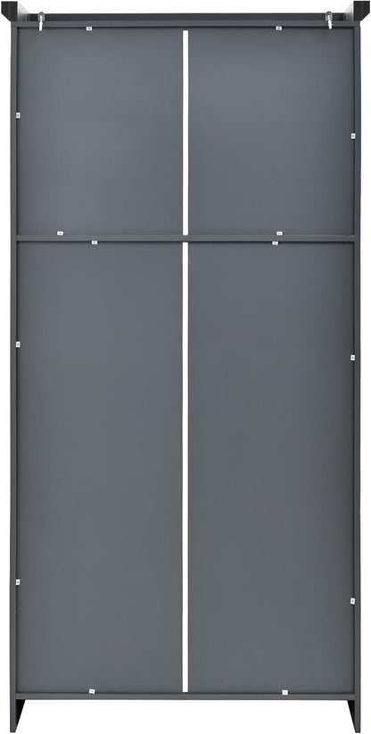 VilroCaz Freestanding Kitchen Pantry Tall Storage Cabinet, Wooden Kitchen Organizers with 4 Doors, 2 Door Shelves, 8 Pull-Out Trays and Adjustable Shelf for Dining Room Living Room (Gray-8.5)
