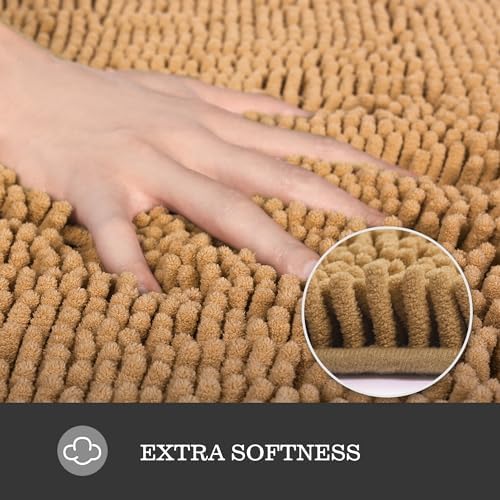 Yeaban Chenille Tan Bathroom Rug 26"x44", Non-Slip Rubber Backing