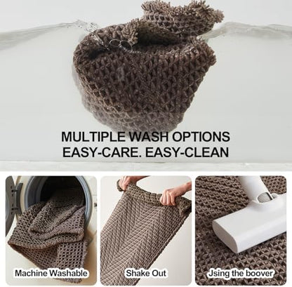 Sunfly Boho Herringbone Waffle Bath Mat, Ultra Soft Non-Slip Bathroom Rug - Super Absorbent & Quick Dry, Washable Bath Rug for Bathroom 16"x24" Taupe