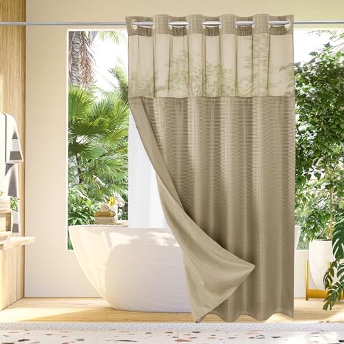 Gibelle No Hook Cloth Beige Shower Curtain with Liner, 72x74