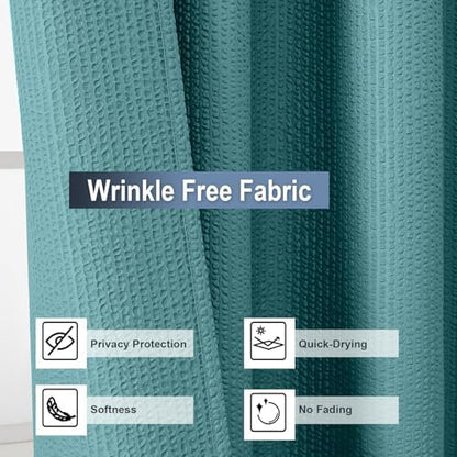 OWENIE Turquoise Shower Curtain or Bathroom 72x72 Inch, 3D Embossed Textured Waffle Fabric Shower Curtains, Soft Hotel Farmhouse Style, Water Repellent, Machine Washable, Turquoise, 72" W x 72" L