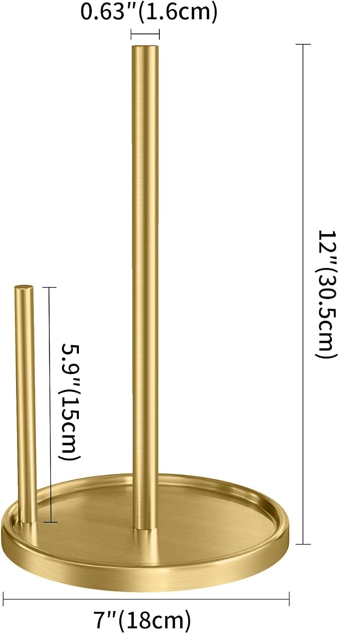 Jesginboo Paper Towel Holder Countertop, Gold Kitchen Paper Towels Holder, Paper Roll Holder with Weighted Base