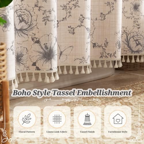 Vintage Floral Shower Curtain with 12 Clear Rings - 72" W x 72" L