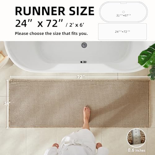 TYUU Waffle Runner Rug Bathroom, Long Boho Bath Mat, 72x24 Beige